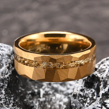 Aureus Hammered Tungsten Ring – 18K Gold Plated