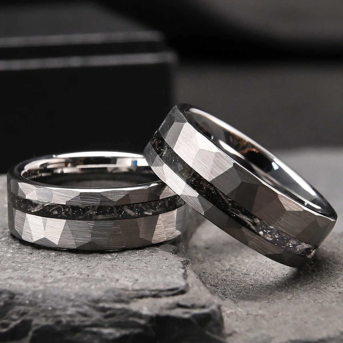 Silver Celestial Forge Hammered Tungsten Ring