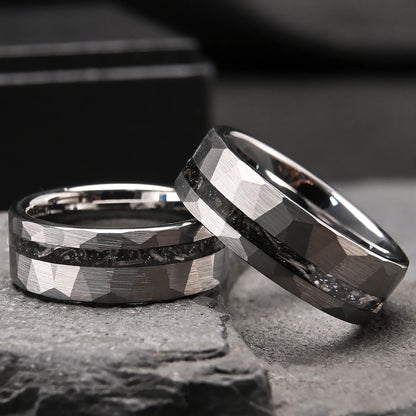 Silver Celestial Forge Hammered Tungsten Ring