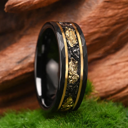 Aurum Carbon Hammered Tungsten Ring