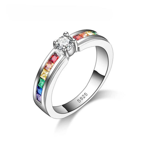 Aurora Promise Ring Sterling Silver Rainbow Band