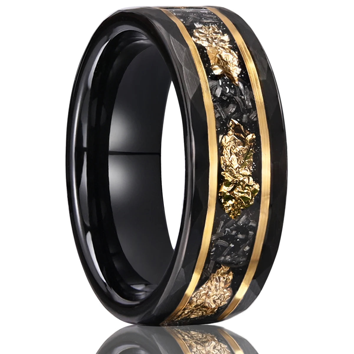 Aurum Carbon Hammered Tungsten Ring