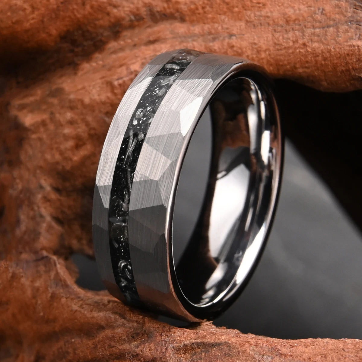 Silver Celestial Forge Hammered Tungsten Ring