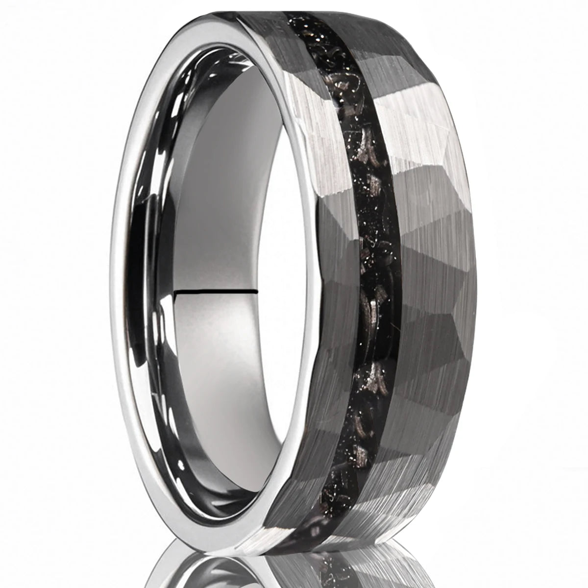 Silver Celestial Forge Hammered Tungsten Ring
