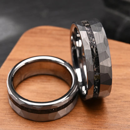 Silver Celestial Forge Hammered Tungsten Ring