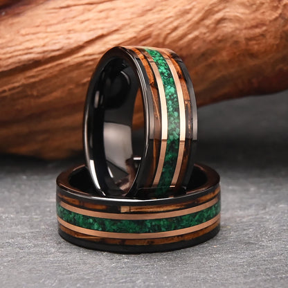 Green Opal and Whiskey Cask Tungsten Ring