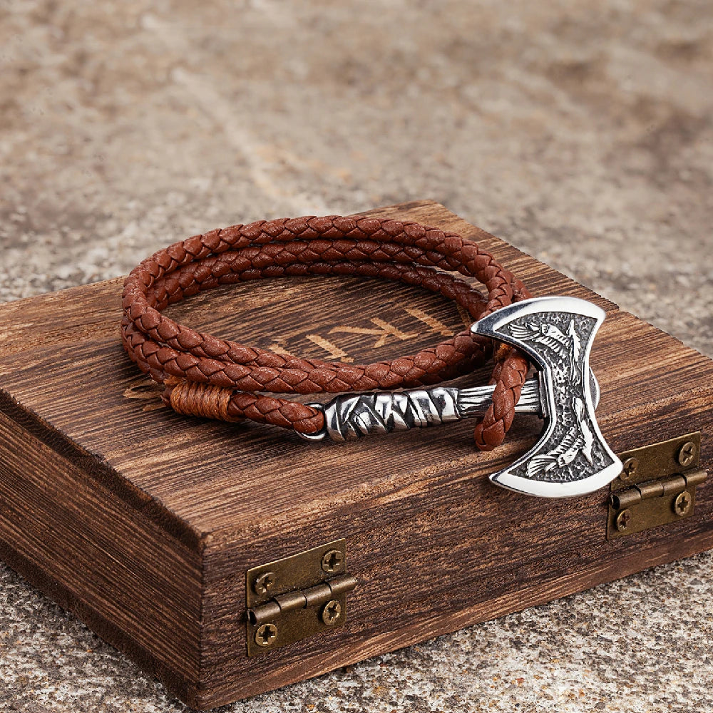 Norse Hatchet Leather Bracelet