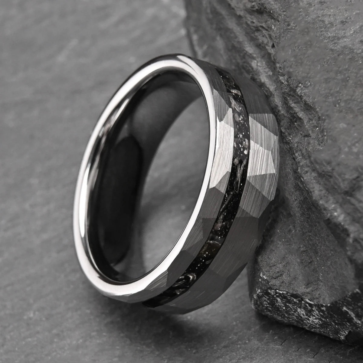 Silver Celestial Forge Hammered Tungsten Ring
