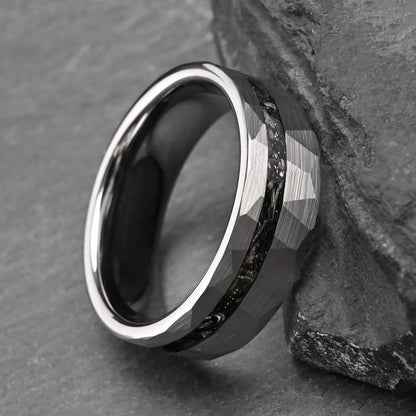Silver Celestial Forge Hammered Tungsten Ring