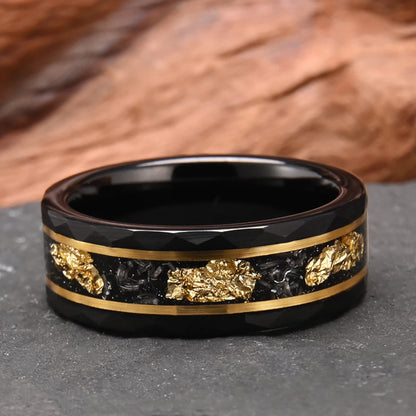 Aurum Carbon Hammered Tungsten Ring
