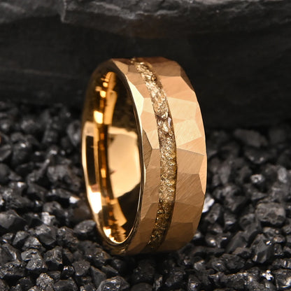 Aureus Hammered Tungsten Ring – 18K Gold Plated