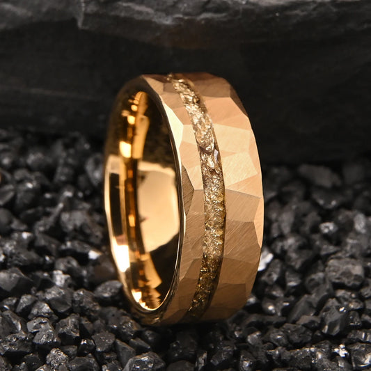 Aureus Hammered Tungsten Ring – 18K Gold Plated