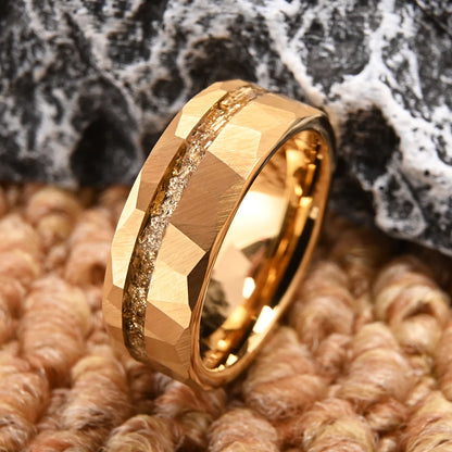 Aureus Hammered Tungsten Ring – 18K Gold Plated